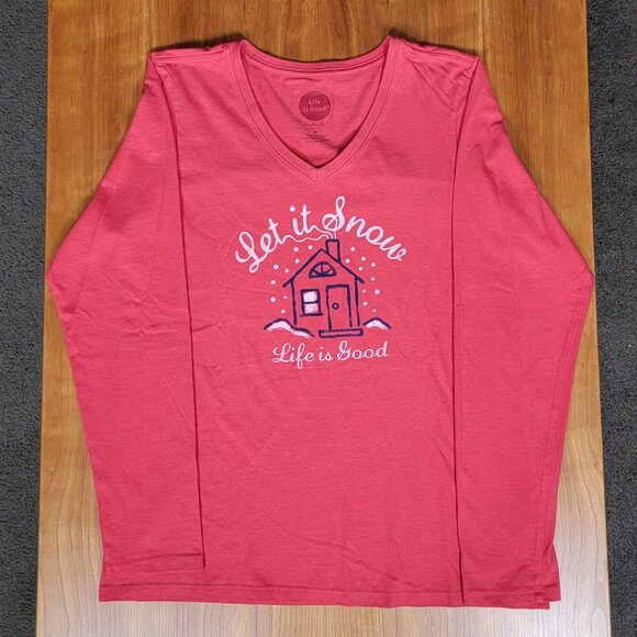 Life is Good Red Crusher Classic Fit Let it Snow V-Neck Long Sleeve Tee - M - Picture 5 of 10